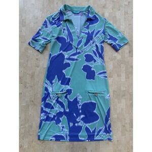 TORI RICHARD Honolulu Turquoise Purple Ikat Dress Slinky‎ Stretch Women's XXS